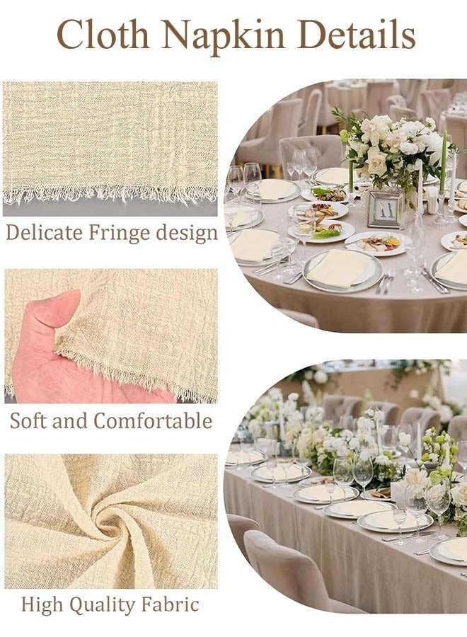 Forest Home 12 Pcs Cotton Linen Cloth Napkin, Handmade Cloth Napkins with Fringe, 43x 43cm Soft Cloth Dinner Napkin Square Table Napkins for Dinners, Parties, Weddings, Wedding Napkin Beige - Image 2